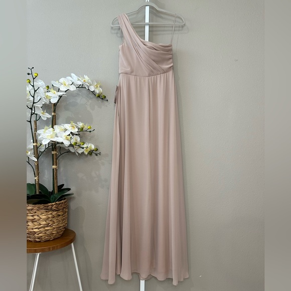 Birdy Grey Kira Chiffon Dress Taupe Formal Gown Bridesmaid Prom Dress - Picture 7 of 12